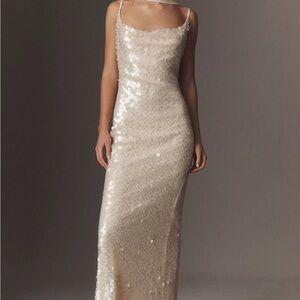 Sequin Slip Maxi Dress in Ivory - Women